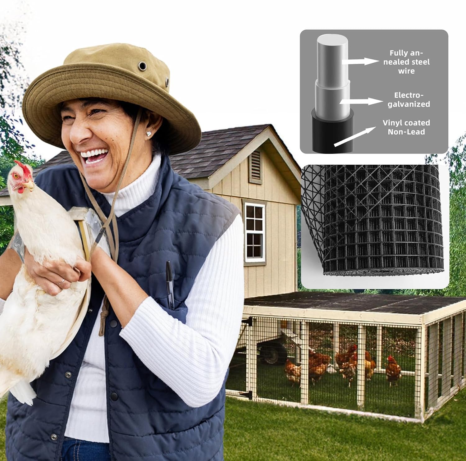 Black Hardware Cloth 1/2 inch Chicken Wire 48 in x 100 ft 19 Gauge | Vinyl Coated Chicken Wire Fencing, Chicken Wire Mesh Roll, Garden Mesh, Rabbit Fence