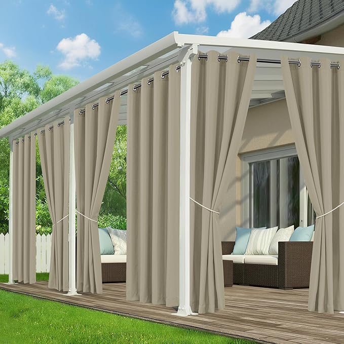 Outdoor Curtains for Patio Waterproof - 6 Panels Privacy Weatherproof Outside Curtains with Grommets for Pergola, Gazebo, Porch, Cabana, Balcony, 54 x 84 Inch, Taupe