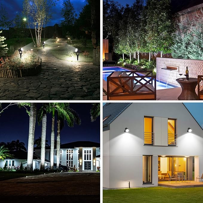 T-SUNUS Solar Spot Lights Outdoor White Christmas 4 Pack IP65 Waterproof Landscape Spotlights 6000K Separate Panel with 9.8ft Cable Auto On/Off for Flag Pond Trees Driveway Garden Pathway Halloween