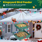 Kingsyard 2 Tier Large Platform Bird Feeder for Outdoors Hanging | Large Recycled Poly Lumber Tray, 5 Lbs Capacity, Garden Decoration Attracts Cardinal Bluebird Goldfinch, Green