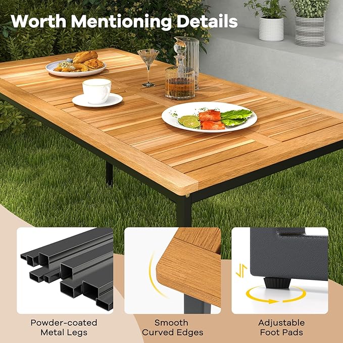 Tangkula 6 Pieces Outdoor Acacia Wood Dining Set, Patio Table and Chairs Set with Bench and 2” Umbrella Hole, Outdoor Patio Dining Furniture Set for Lawn, Garden, Poolside, Backyard