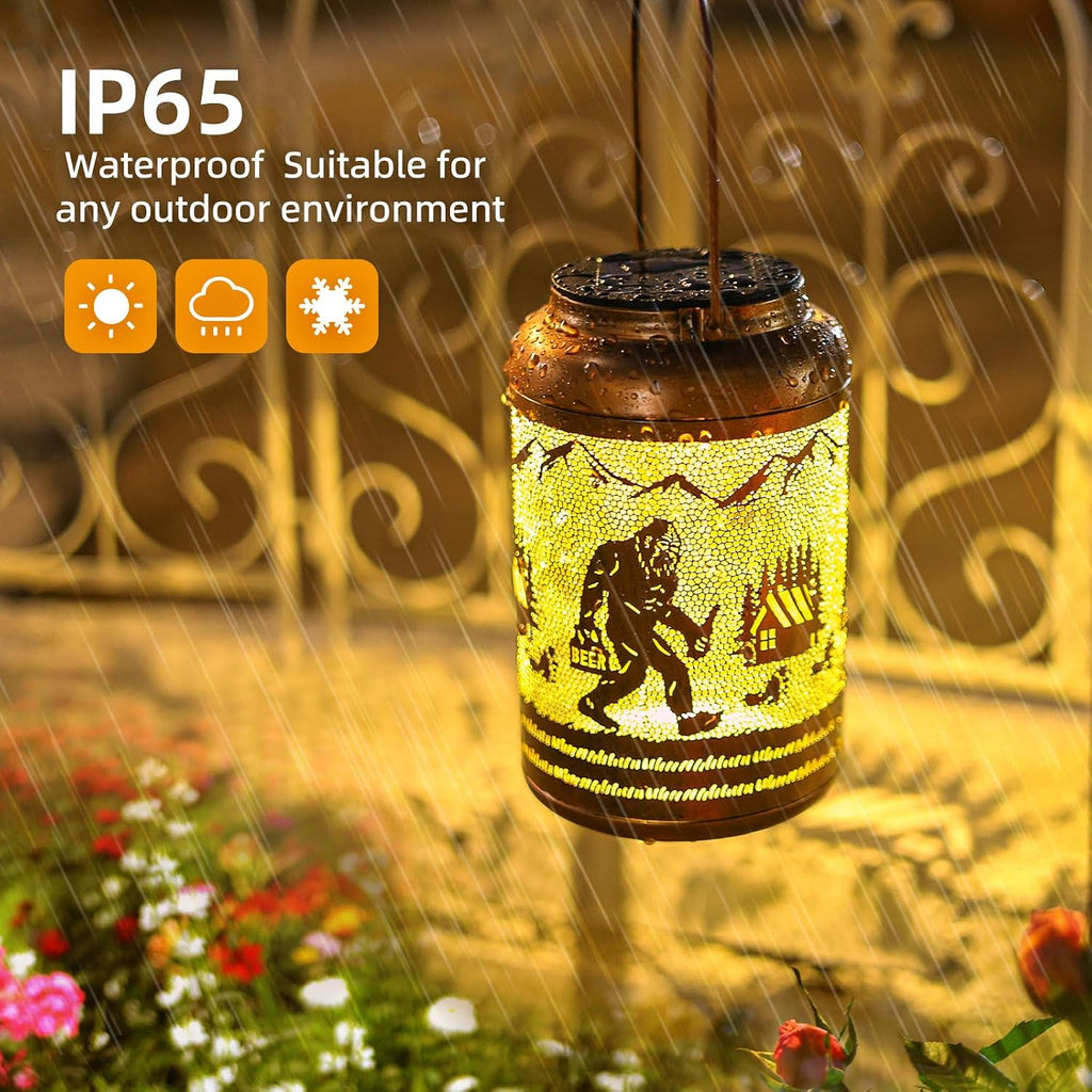 Fathers day Gifts Dad Bigfoot Solar Lanterns Outdoor Waterproof,Hanging Solar Lights Big Foot Sasquatch Gifts for Men Metal Lantern Decorative LED Light for Yard, Patio, Lawn,Porch,Easter Garden Decor
