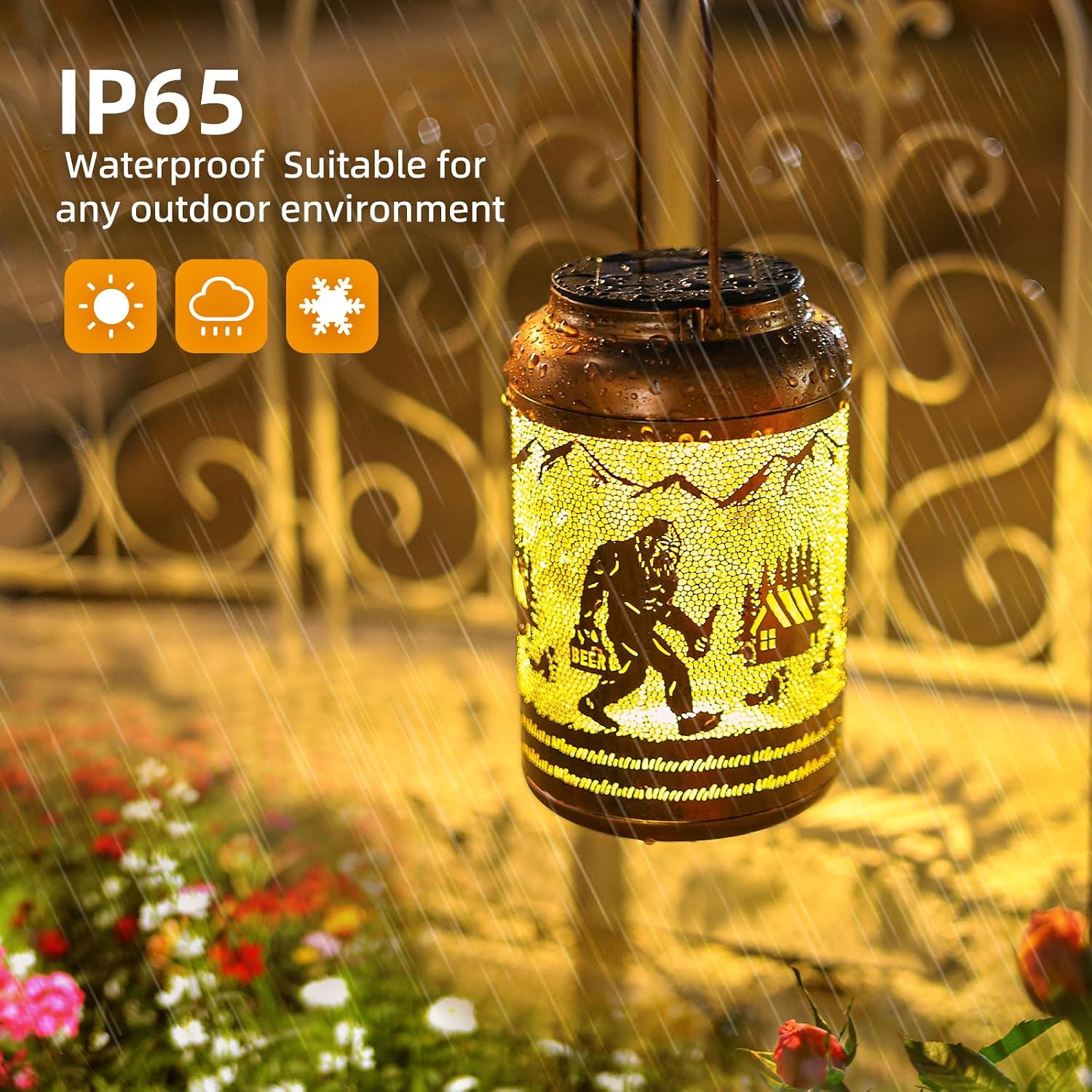 Fathers day Gifts Dad Bigfoot Solar Lanterns Outdoor Waterproof,Hanging Solar Lights Big Foot Sasquatch Gifts for Men Metal Lantern Decorative LED Light for Yard, Patio, Lawn,Porch,Easter Garden Decor