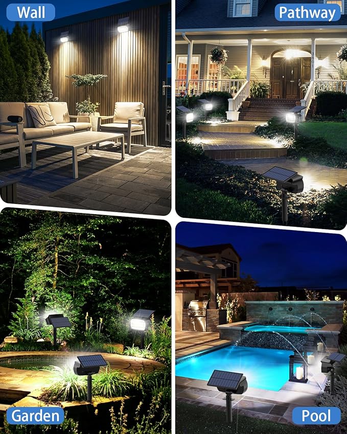 Fabrito Large Solar Spot Lights Outdoor 2 Pack, 1000 Lumens High Brightness, IP65 Waterproof Solar Spotlight with 136 LEDs, Dusk to Dawn Solar Landscape Lights for Yard, Garden, Pathway, Plants(White)
