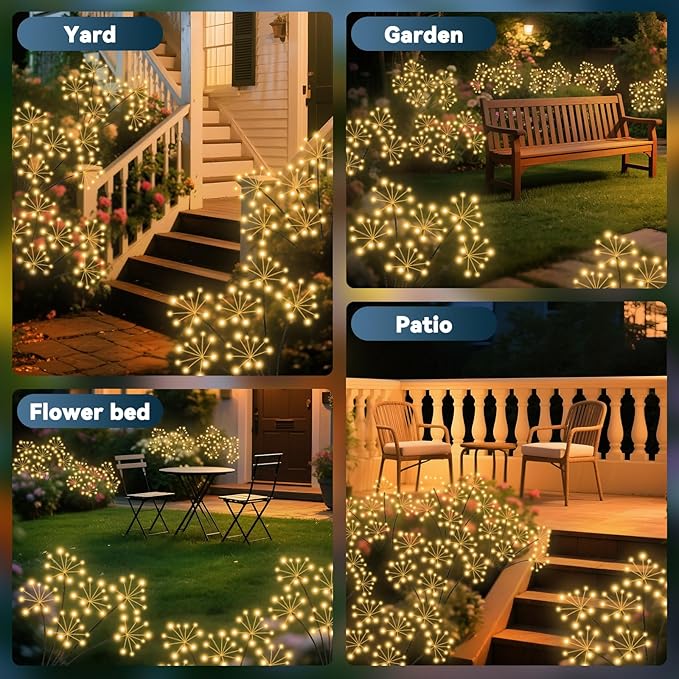 Solar Garden Lights 6 Pack Waterproof Swaying Starburst Light Solar Outdoor Lights for Yard Patio Walkway Pathway Party Wedding Decoration, Unique Gifts for Women, Warm White