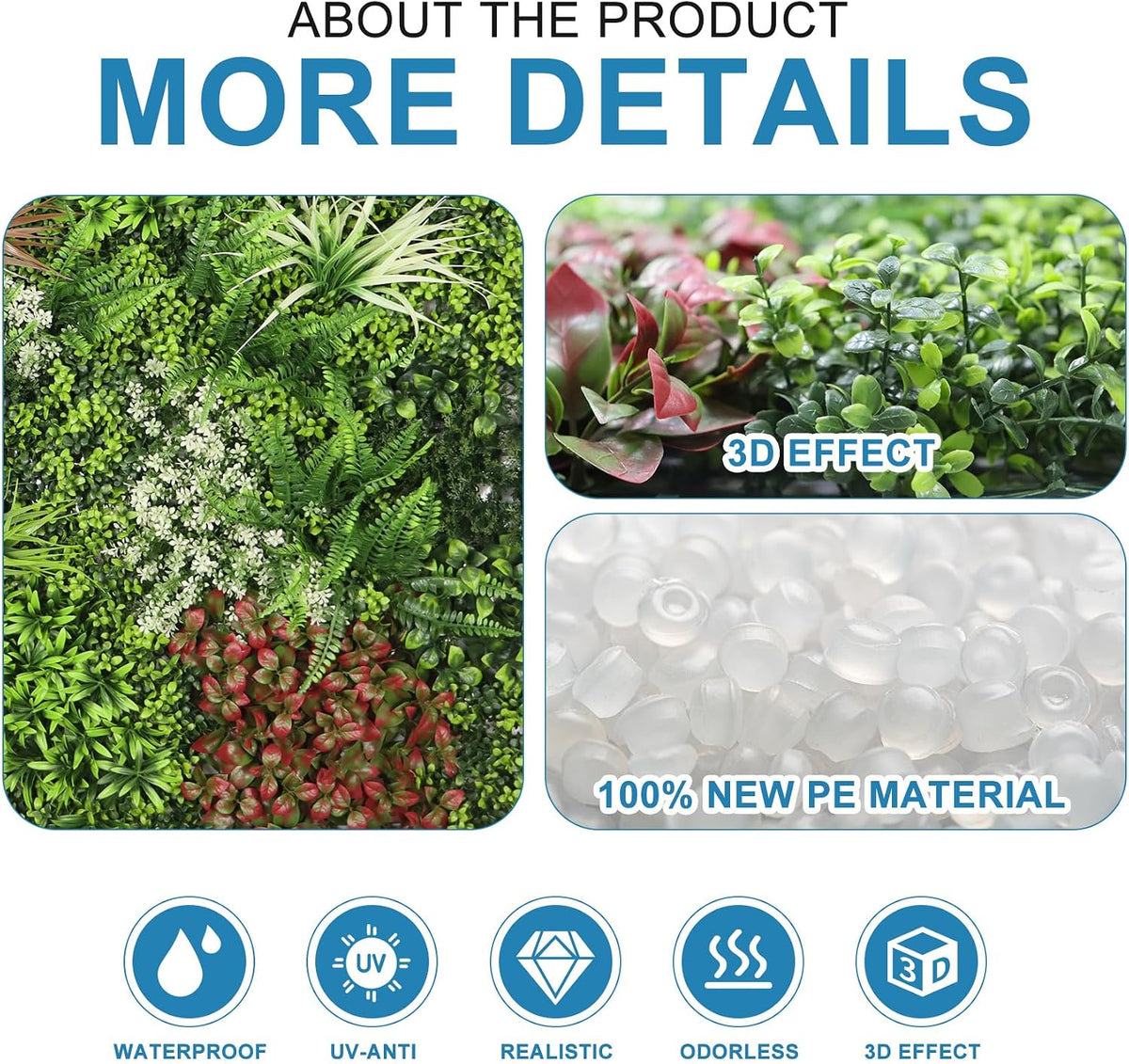 artificial ivy privacy fence 40"×120" grass wall faux, close-up detail