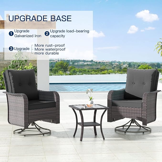 Kullavik 13 Pieces Outdoor Patio Furniture Set,PE Wicker Rattan Sectional Sofa Patio Conversation Sets with 43" 55000BTU Gas Propane Fire Pit Table,Swivel Rocking Chairs Set,Grey