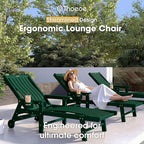 Patio Chaise Lounge Chair, Oversized Lounge Chair Outdoor with 5 Positions, HDPE, Patio Lounge Chair with Wheels & Cup Holder for Pool, Deck, Poolside,Green