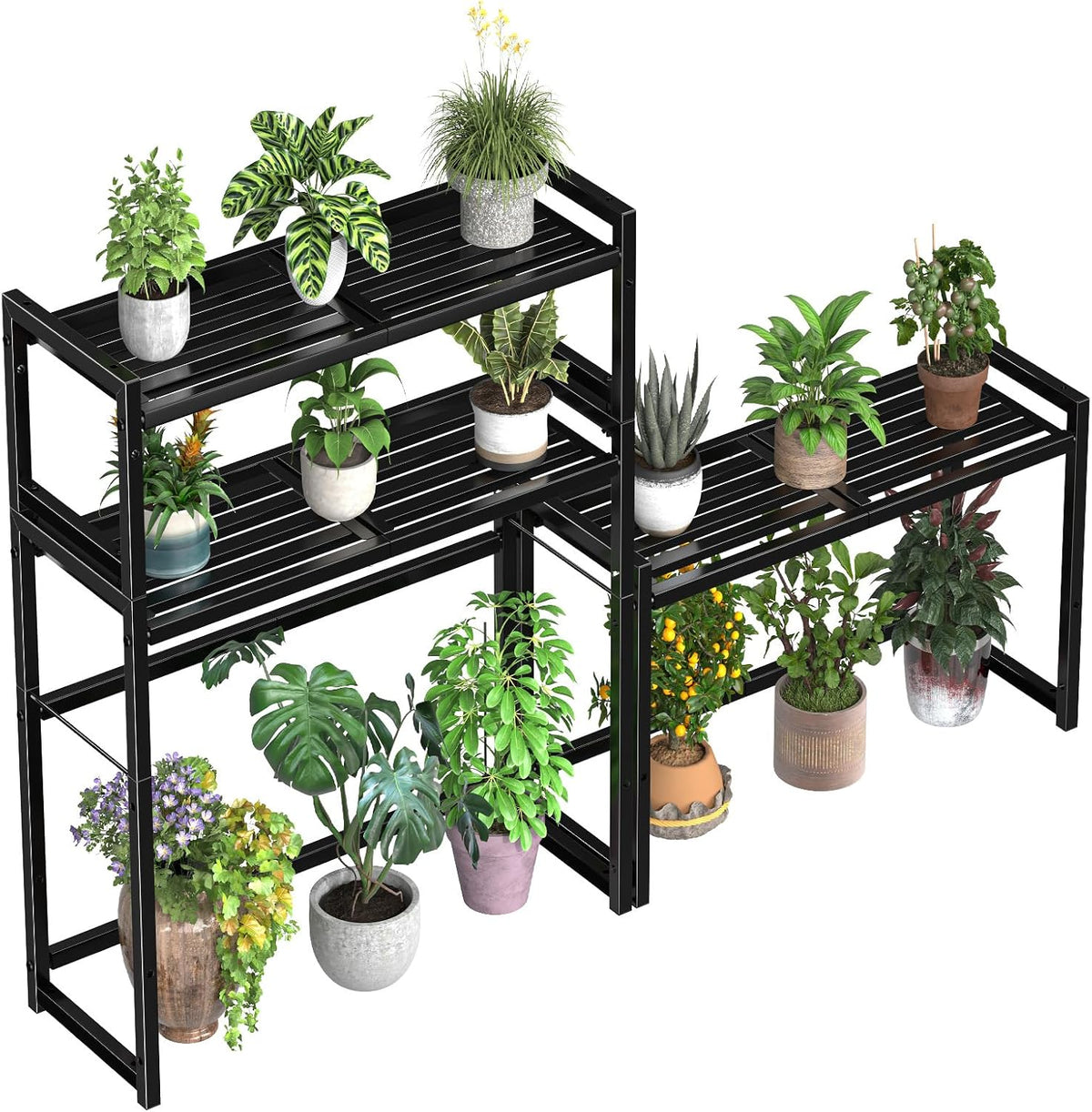 ekisemio 3-tier metal plant stand, heavy duty waterproof shown in use
