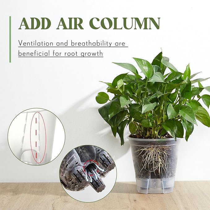 Self Watering Pots for Indoor Plants with Deep Reservoir and High Drainage Holes for Outdoor Plants and Flowers, Bare Root Planter(4.72'', 5.91'', 7.09'',Clear,3 Pcs)