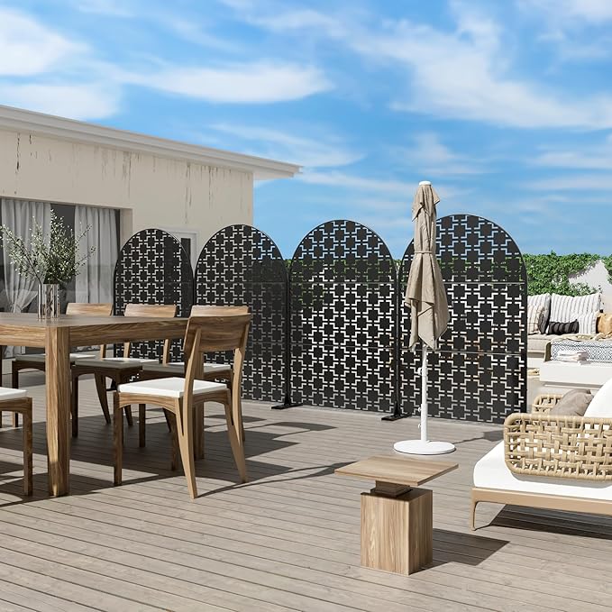 Casaphoria 72" H x 47" W Arched Metal Privacy Screen - Elegant Freestanding Outdoor Screen for Deck, Patio & Balcony - Versatile Decorative Privacy Panels for Home & Garden Use (Black-Square)