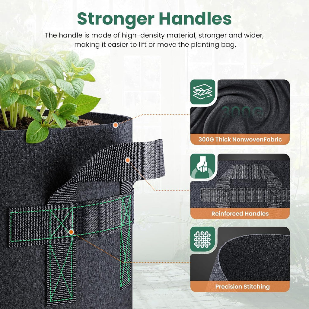 jorvila 5-pack 15 gallon grow bags, side view
