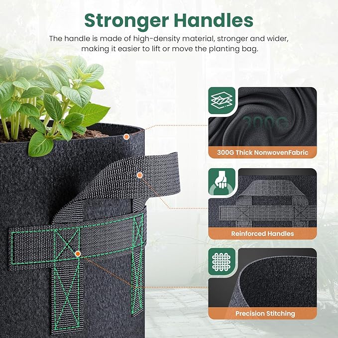5 Pack 7 Gallon Grow Bags, Thickened Nonwoven Fabric Planter Pots with Handles, Heavy Duty 300G Garden Pots for Tomato, Potato and Vegetable