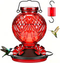 20oz Glass Hummingbird Feeder for Outdoor with Anti-Bee Ports, Red | Attract More Hummingbirds, Durable Glass, Leak-Proof, Easy To Clean, Built In Ant Moat, Bird Lover Gift, Hanging Garden Decor