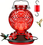 20oz Glass Hummingbird Feeder for Outdoor with Anti-Bee Ports, Red | Attract More Hummingbirds, Durable Glass, Leak-Proof, Easy To Clean, Built In Ant Moat, Bird Lover Gift, Hanging Garden Decor