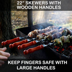 Premium BBQ Skewers with Wooden Handles 22" Shish Kabob Skewers Stainless Steel Long & Reusable Kabob Sticks Barbecue Skewers for Grilling Set of 10 Piece