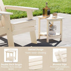 LUE BONA Adirondack Outdoor Side Table, 2-Tier Sand HDPS Patio End Table Weather Resistant, Morden Side Table for Patio, Pool, Porch