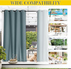 NICETOWN 2 Panels Weighted Blackout Outdoor Curtains for Patio Waterproof, Grommet & Back Tab on top and Bottom Windproof Privacy Thermal Drapes for Cabana with Fixed Rope, W52 x L95, Greyish Blue