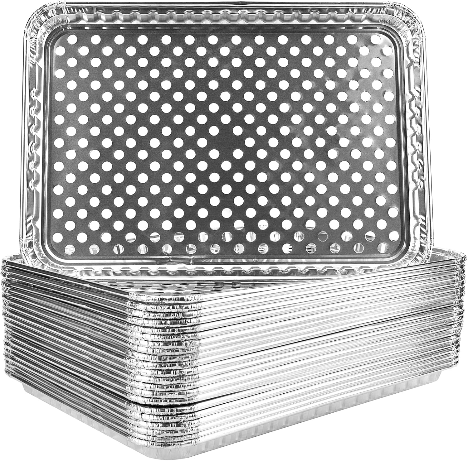 15 Pack Disposable Aluminum Foil Grill Topper Pans, Grill Grate Liners, BBQ Grill Accessories for Outdoor Cooking and Camping - Prevents Food from Falling into Grill or Sticking to Grate