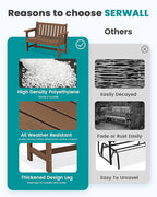SERWALL Outdoor Bench, HDPE Outdoor Benches Weatherproof, 2-Person Garden Bench with 660 lbs Weight Capacity, Patio Benches for Outdoors, Garden, Porch, Backyard and Park, Brown, 4 Pack