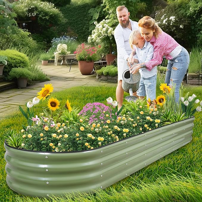 1MORE Galvanized Raised Garden Bed- Planter Garden Boxes Outdoor, Raised Beds for Gardening,Metal Garden Bed Kit for Vegetables Flower, Planter Raised Beds.8x2x1ft Green-2pcs