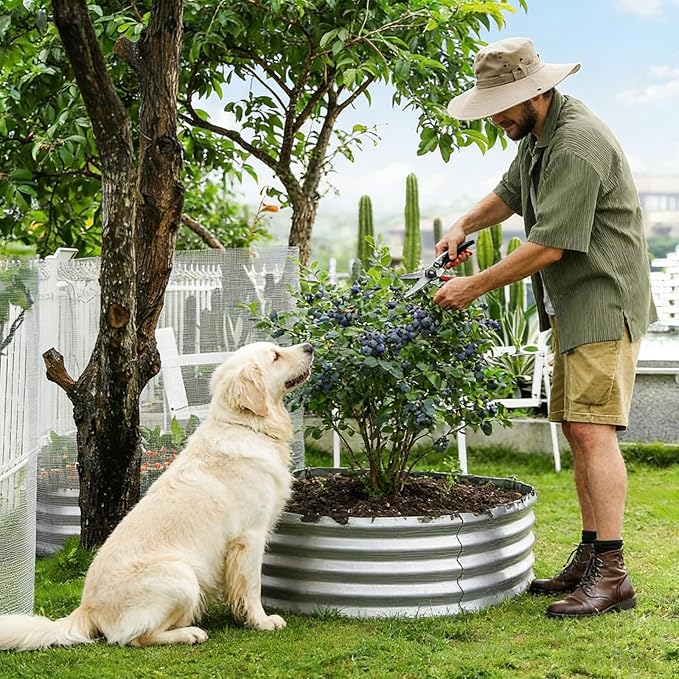 Round Galvanized Raised Garden Bed Kit, Round Galvanized Planter for Vegetables/Herbs/Flowers Heavy-Duty Steel Outdoor Water Trough (Silver, 3X3X1FT)