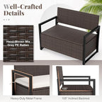 Tangkula 40 Gallon Outdoor Bench with Storage, Patio Wicker Storage Bench with Cushion, Cover, Metal Frame, Deck Box Seat for Backyard, Poolside, Balcony, Garden