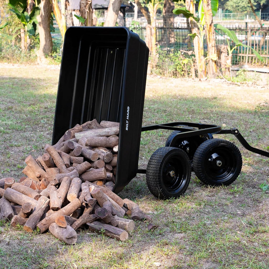 bilt hard poly garden dump cart 1200 lbs, side view