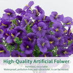 24 Bundles Artificial Pansy Flowers for Outdoor, Faux Silk Pansies Spring Flowers Outside for Planter Front Door Porch Patio Yard Window Box Home Decor (Purple)