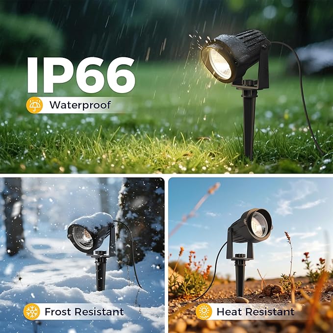 L LOHAS LED 5W Low Voltage Landscape Lighting, 12V 24V Outdoor Spot Lights with Connectors, IP66 Waterproof 3000K Warm White Plug in Spotlights for Yard, Garden, Pathway, House (6 Pack)