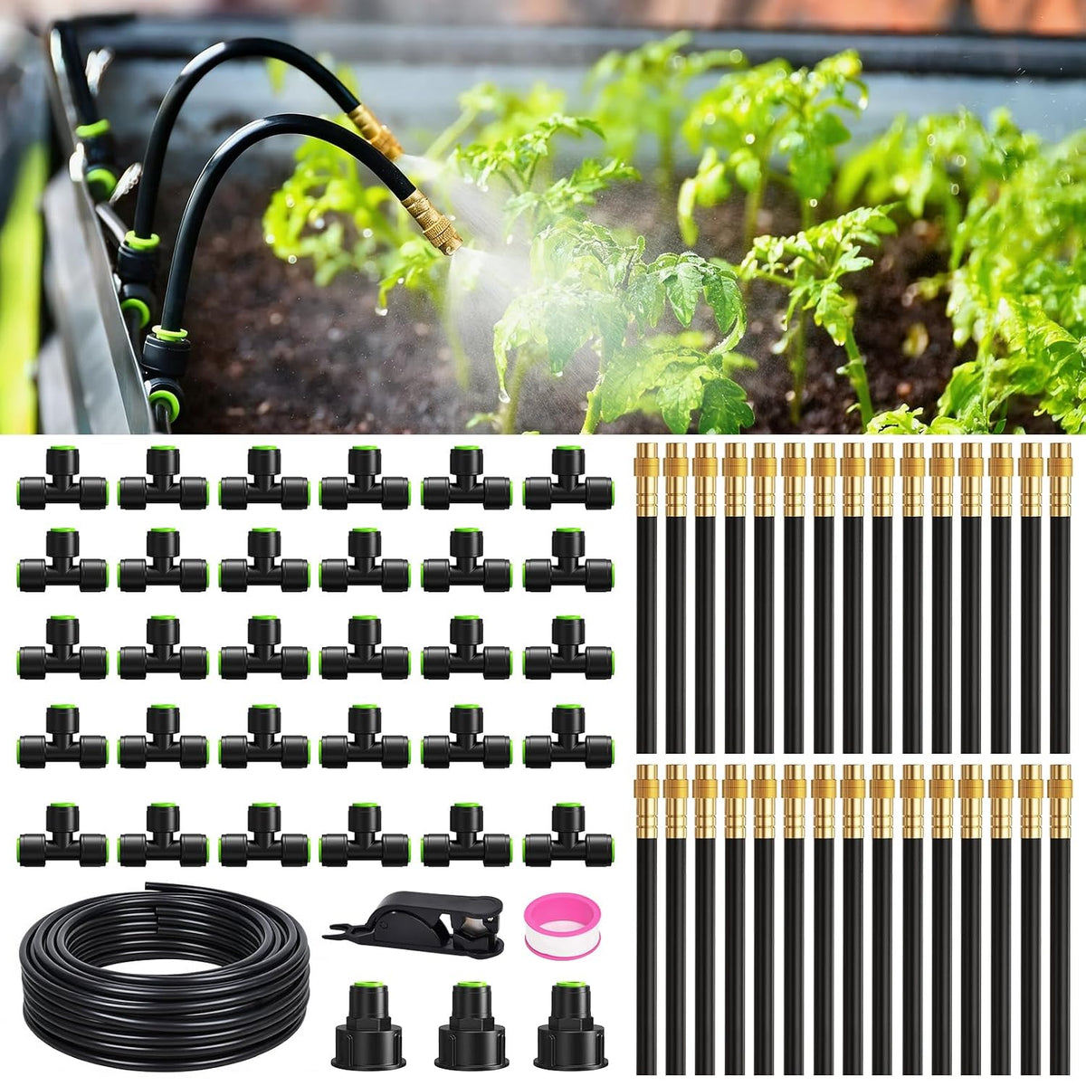 rainpoint 100ft drip irrigation system with 30pcs adjustable, main product view