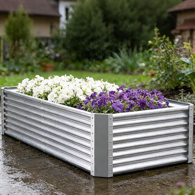 Galvanized Raised Garden Bed Kit Outdoor Patio,6x3x2ft Large Rectangular Metal Planter Boxes,Deep Root Box Planter for Gardening, Vegetables, Flowers, Herbs, 1 Pack, Silver