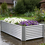 Galvanized Raised Garden Bed Kit Outdoor Patio,6x3x2ft Large Rectangular Metal Planter Boxes,Deep Root Box Planter for Gardening, Vegetables, Flowers, Herbs, 1 Pack, Silver