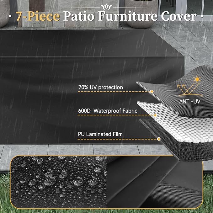 Aoxun 11 Piece Patio Furniture Set with 44” Fire Pit Table Wicker Rattan Outdoor Sectional Sofa Set with Coffee Table and 4” Thickened Cushions, Blue (Waterproof Cover Included)