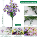 12 Bundles Artificial Pansy Flowers for Outdoor, Faux Silk Pansies Spring Flowers for Outside for Planter Front Door Porch Patio Yard Window Box Home Decor (Purple, Yellow, White,Red)