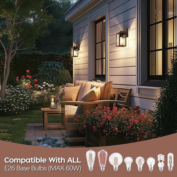WIHTU Outdoor Lights for House, LED Exterior Front Porch Light Fixtures for Outside, Waterproof Wall Light Outdoor, Sconce Lights for Patio, Garage, Doorway, Entryway (Black Brush Gold)
