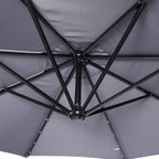 Flash Furniture Sedona Round Solar Cantilever Umbrella, Commercial Grade with Built in Cross Base, Crank and Tilt, 32 LED Lights, 6 Hour Run Time, 10 FT, Gray
