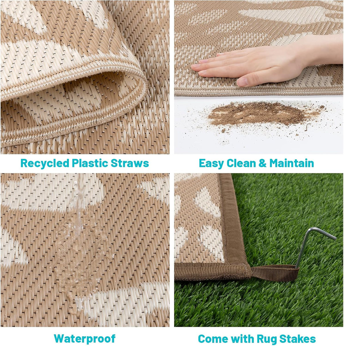 hebe waterproof outdoor rug 9'x12', floral reversible plastic, side view