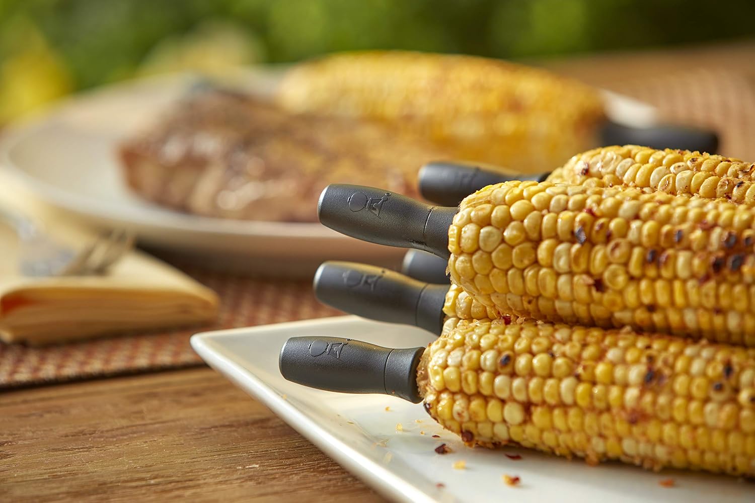 Weber® 8-Piece Corn Holder Set with Storage Case | 8 Corn Picks with Comfortable Nylon Grips & Thumb Grooves, Stainless-Steel Prongs for Safe, Easy Corn‑on‑the‑Cob Eating