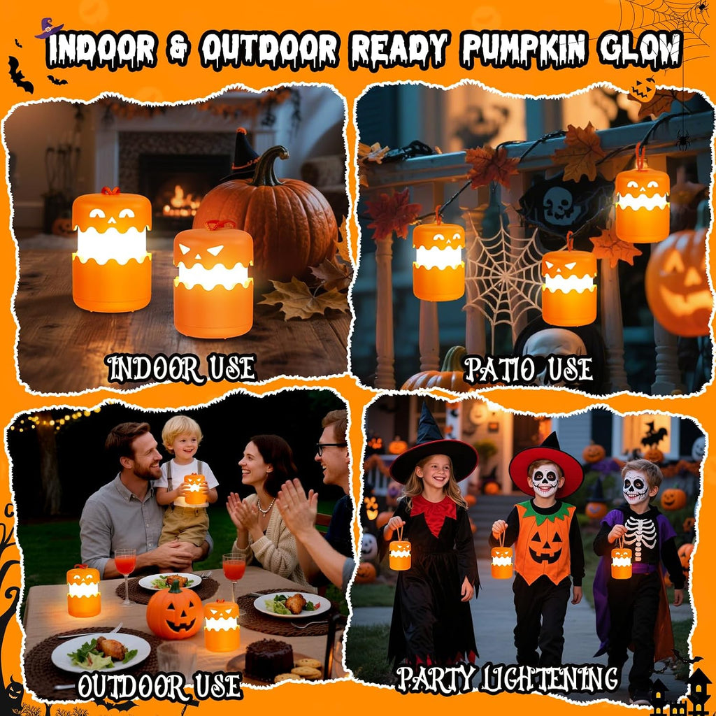 Rechargeable Halloween Pumpkin Lantern Light Collapsible Jack O Lantern | Battery Operated Pumpkin Lantern with Lanyard - Halloween Party Favor Decoration Outdoor Light up Pumpkin for Halloween Party