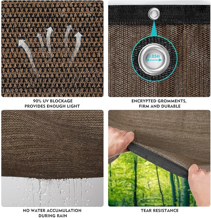 90% Shade Cloth Sun Fabric Privacy Screen Cover for Patio Garden Pergola Canopy with Gromments (Mocha, 8X10 FT)