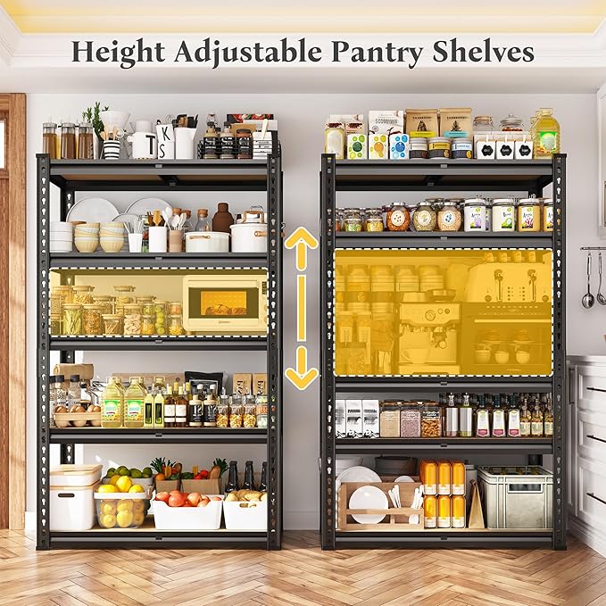 5 Tier Garage Shelving 2020LBS Storage Shelves,Adjustable Heavy Duty Metal Shelving Unit Utility Rack for Garage,Kitchen Pantry Shelf for Warehouse,Closet,Commercial,28" W x 12" D x 59.8" H,Black