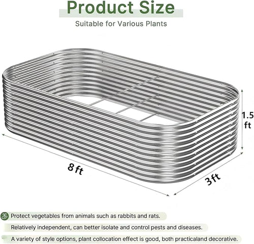 2 PCS Tall 8x3x1.5ft Galvanized Raised Garden Bed Outdoor, Metal Garden Bed for Vegetables, Above Ground Garden Box for Flower, Steel Raised Beds for Gardening