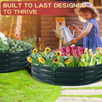 Durable Round Steel Raised Garden Bed Painted for Planting Vegetable/Herbs/Flowers/Trees at Backyard/Garden,or Baby Chicken,Christmas Tree Fence (Dark Green, 47 in Diameter x 12 in high)