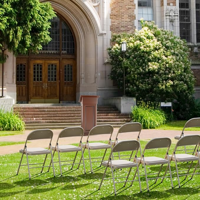 VINGLI 8 Pack Folding Chairs with Padded Seats, Metal Frame with Pu Leather Seat & Back, Capacity 350 lbs, Set of 8, Khaki