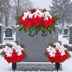 3 sets christmas cemetery flowers for grave, poinsettia, main product view