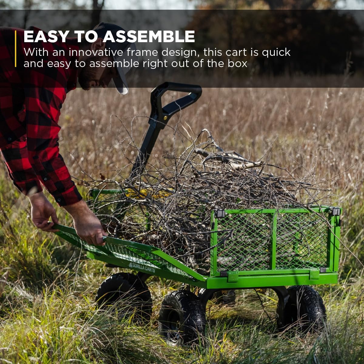 gorilla carts steel utility garden cart, 800 lb., side view