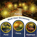 Solar Garden Lights Outdoor, 2 Pack 120 LED Twinkling Firework Lights Decorative with 2 Modes, Outdoor Waterproof Solar Starburst Light for Outside Yard Pathway Garden Decor, Warm White