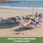2PK Face-Down Tanning Beach Chair, Adjustable Folding Sunbathing Lounger with Arm Slots, Side Pocket, Lightweight Reclining Chair for Beach, Poolside, Lawn & Patio, Navy and White Stripe