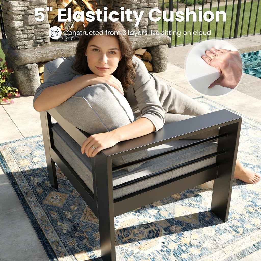 5 pieces modern aluminum patio furniture set, outdoor shown in use